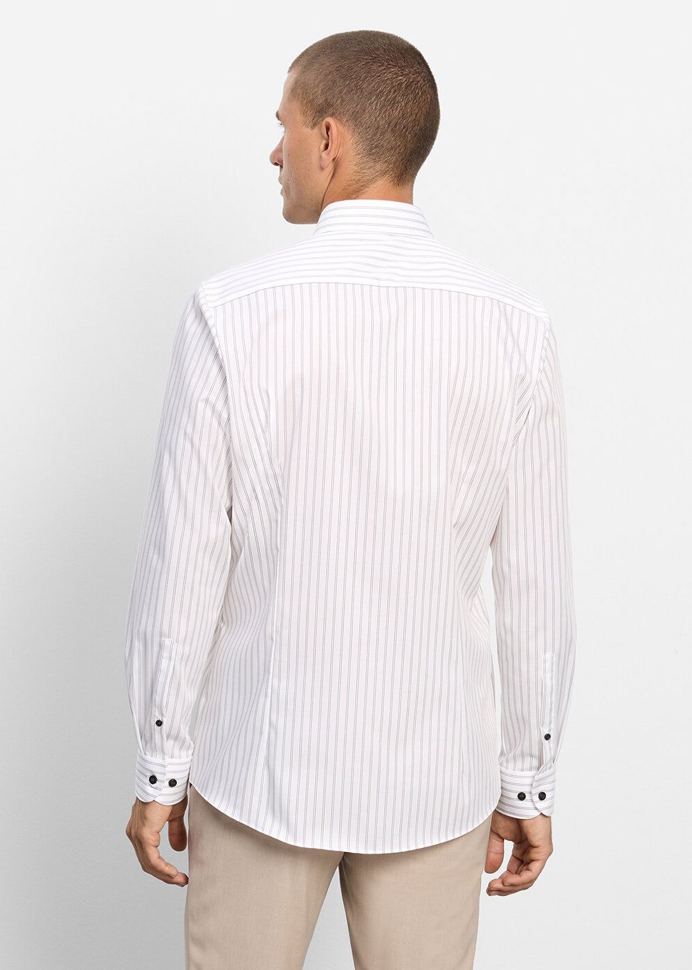 Olymp Ανδρικό Πουκάμισο Ριγέ Slim Fit Λευκό Βαμβακερό | Πίσω Μέρος